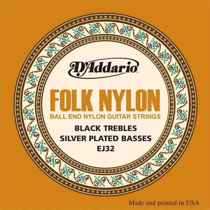 D'Addaio EJ32 Folk Nylon - Комплект струн для акустической гитары, шарик на конце, нейлон/посеребрен 6960 - фото 34313