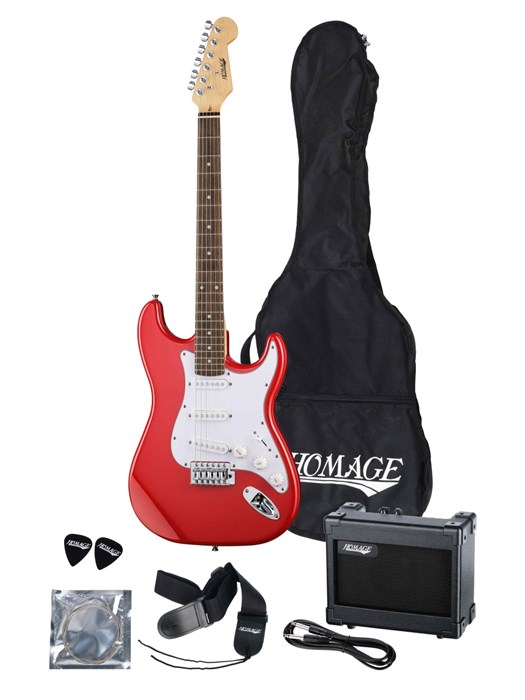 Homage SET-HEG310RD Электрогитара в комплекте (комбик, чехол, ремень, струны, медиаторы), красный