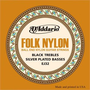 D'Addaio EJ32 Folk Nylon - Комплект струн для акустической гитары, шарик на конце, нейлон/посеребрен 6960