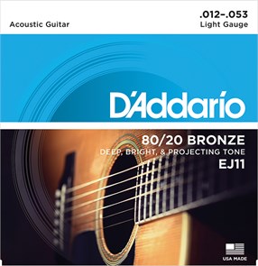 D`Addario EJ11 BRONZE 80/20 - струны для акустической гитары бронза Light 12-53