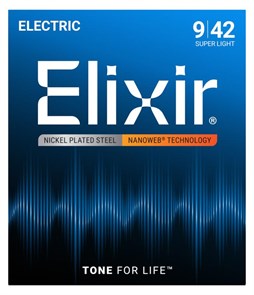 Elixir 12002 NANOWEB - Комплект струн для электрогитары, Super Light, 9-42